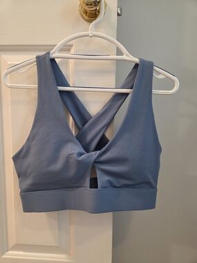 Women's Fabletics Ribbed Cross-Back Bralette in Dusty Blue
